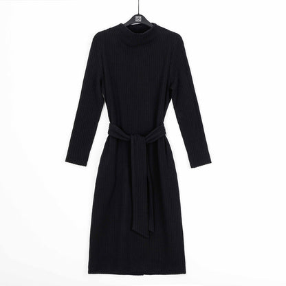 Clara Sunwoo Exclusive - Chunky Ribbed - Tie Waist Pocket Midi Sweater Dress - Black - Final Sale!