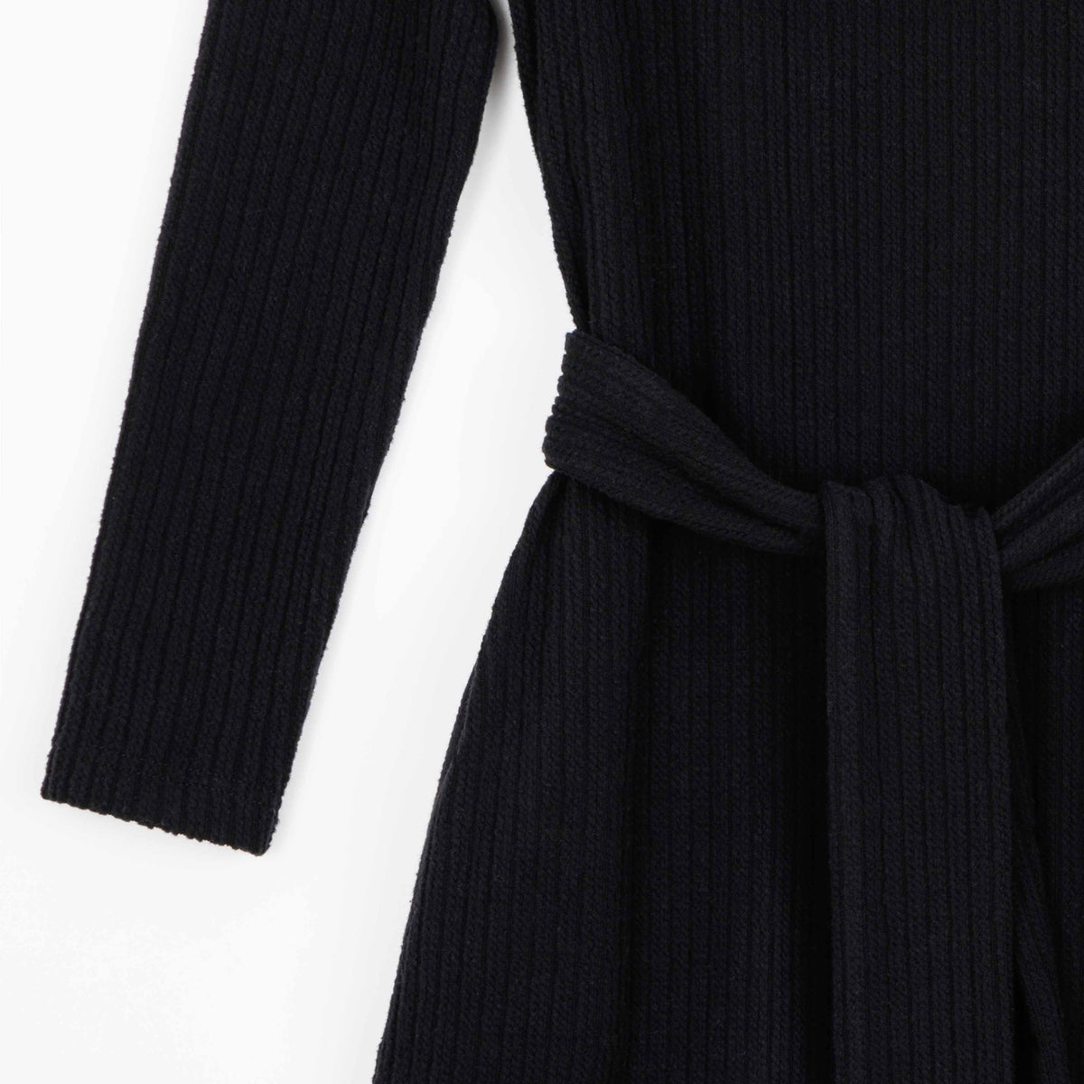 Clara Sunwoo Exclusive - Chunky Ribbed - Tie Waist Pocket Midi Sweater Dress - Black - Final Sale!