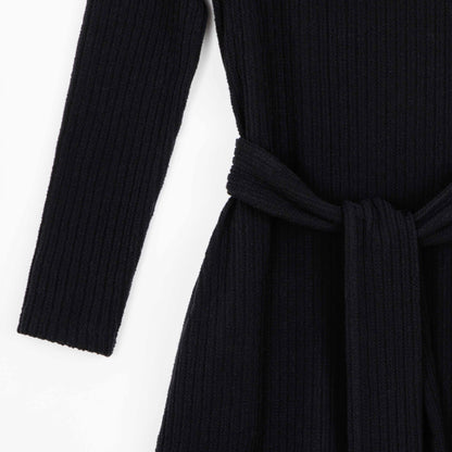 Clara Sunwoo Exclusive - Chunky Ribbed - Tie Waist Pocket Midi Sweater Dress - Black - Final Sale!