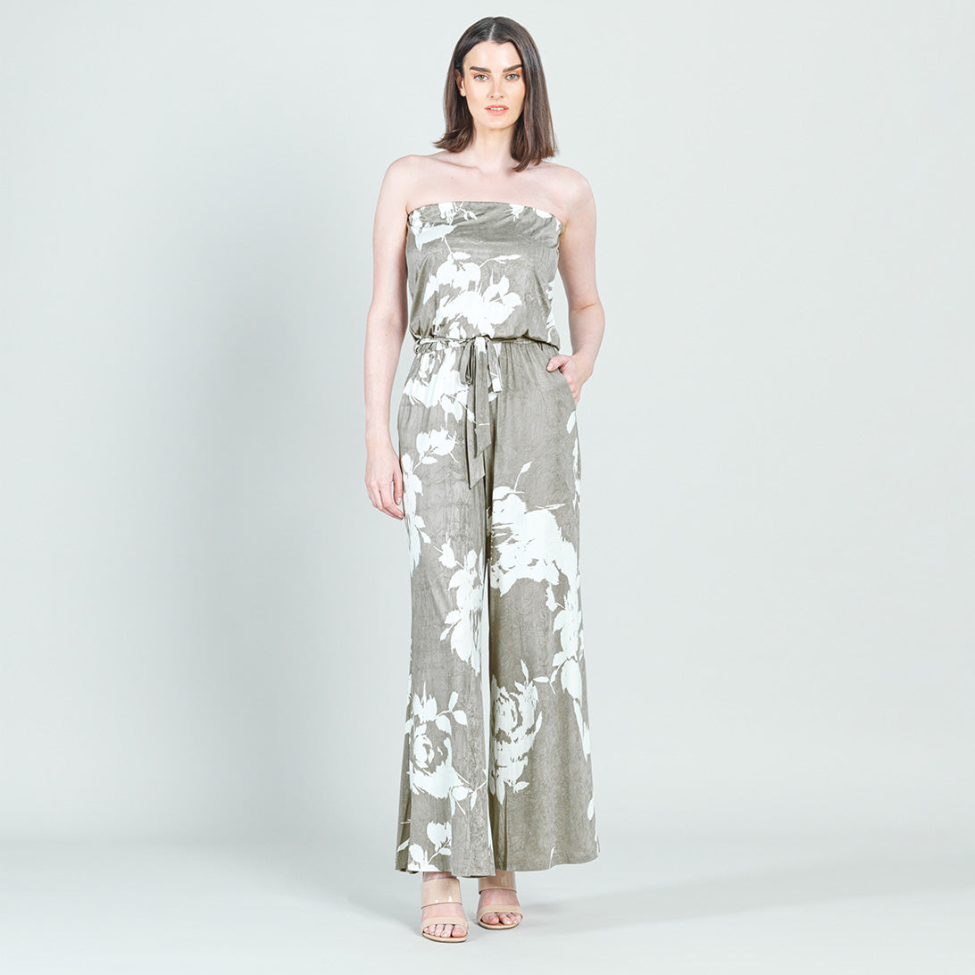 Clara Sunwoo Signature - Crush Silk Knit - Tube Top Pocket Jumpsuit - Dreamy Floral-Taupe - Final Sale!