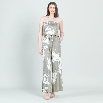Clara Sunwoo Signature - Crush Silk Knit - Tube Top Pocket Jumpsuit - Dreamy Floral-Taupe - Final Sale!