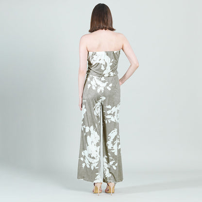 Clara Sunwoo Signature - Crush Silk Knit - Tube Top Pocket Jumpsuit - Dreamy Floral-Taupe - Final Sale!