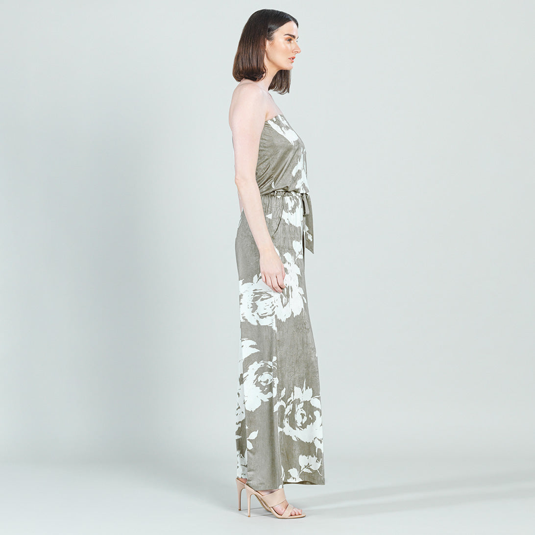 Clara Sunwoo Signature - Crush Silk Knit - Tube Top Pocket Jumpsuit - Dreamy Floral-Taupe - Final Sale!