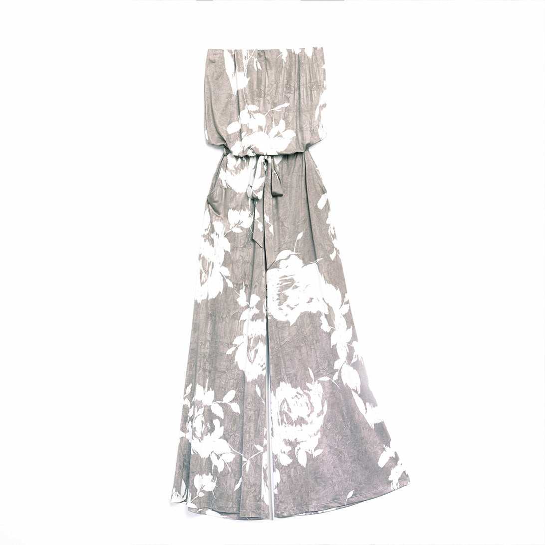 Clara Sunwoo Signature - Crush Silk Knit - Tube Top Pocket Jumpsuit - Dreamy Floral-Taupe - Final Sale!