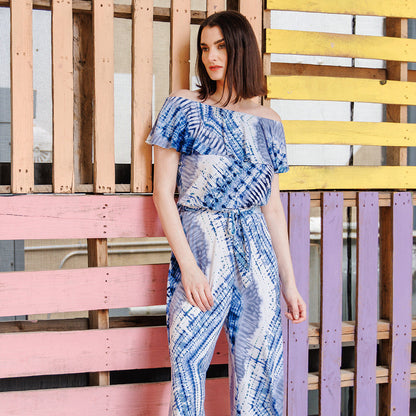Clara Sunwoo Trusted - Ruffle Off Shoulder Pocket Jumpsuit - Acid Wash - Final Sale!