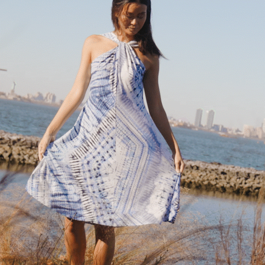 Clara Sunwoo Classic - Grecian Halter Swing Dress - Acid Wash - Final Sale!