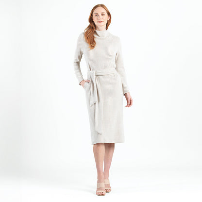 Clara Sunwoo Value - Chunky Ribbed - Tie Waist Pocket Midi Sweater Dress - Sand - Final Sale!