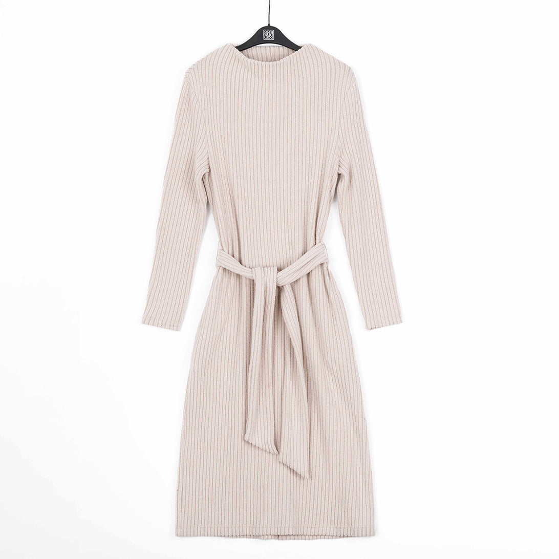Clara Sunwoo Value - Chunky Ribbed - Tie Waist Pocket Midi Sweater Dress - Sand - Final Sale!