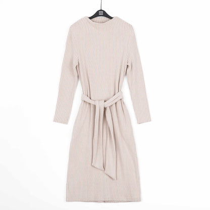 Clara Sunwoo Value - Chunky Ribbed - Tie Waist Pocket Midi Sweater Dress - Sand - Final Sale!