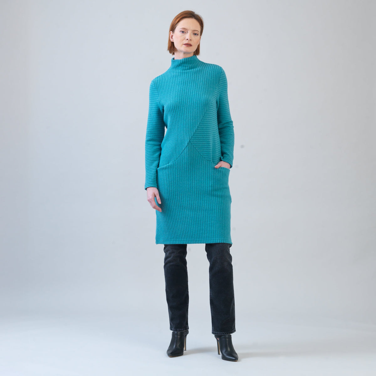 Clara Sunwoo Special Offer - Chunky Ribbed - Tunic Pocket Sweater Dress - Teal - Final Sale!