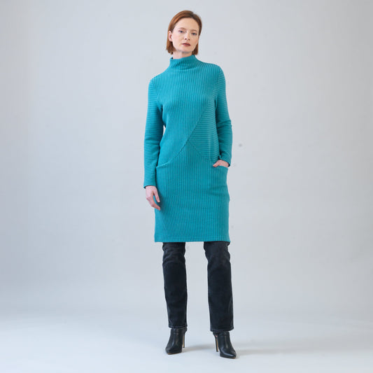 Clara Sunwoo Special Offer - Chunky Ribbed - Tunic Pocket Sweater Dress - Teal - Final Sale!