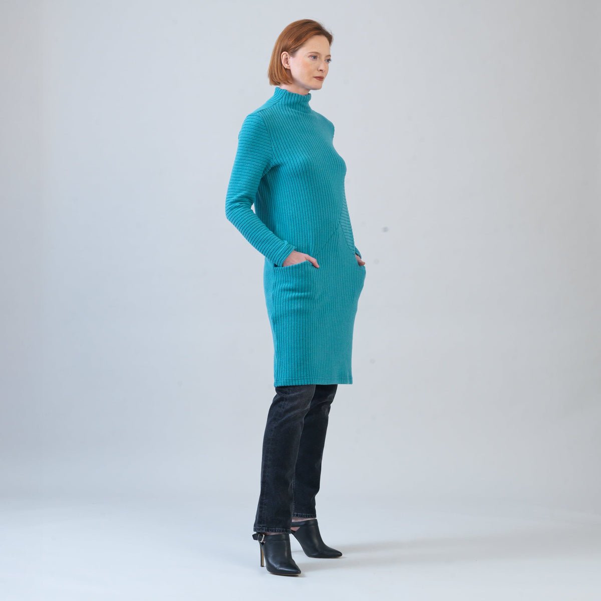 Clara Sunwoo Special Offer - Chunky Ribbed - Tunic Pocket Sweater Dress - Teal - Final Sale!