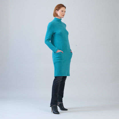 Clara Sunwoo Special Offer - Chunky Ribbed - Tunic Pocket Sweater Dress - Teal - Final Sale!