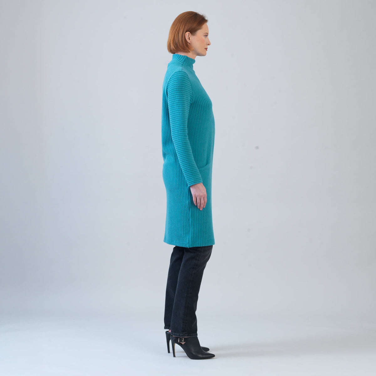 Clara Sunwoo Special Offer - Chunky Ribbed - Tunic Pocket Sweater Dress - Teal - Final Sale!