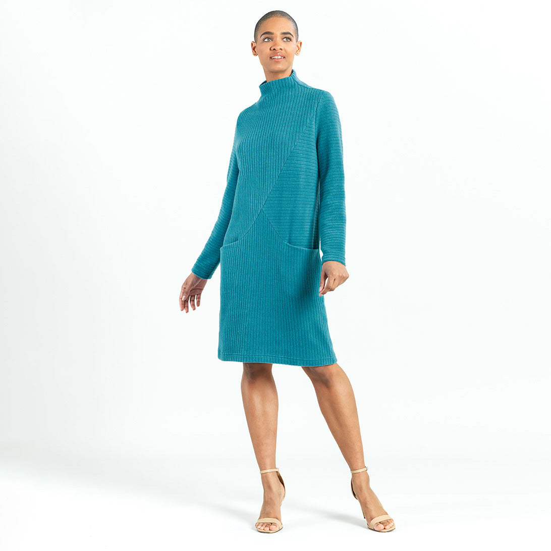 Clara Sunwoo Special Offer - Chunky Ribbed - Tunic Pocket Sweater Dress - Teal - Final Sale!