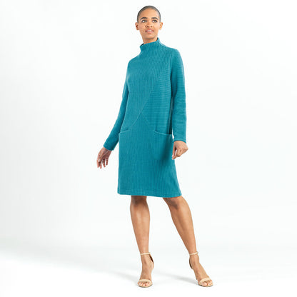 Clara Sunwoo Special Offer - Chunky Ribbed - Tunic Pocket Sweater Dress - Teal - Final Sale!