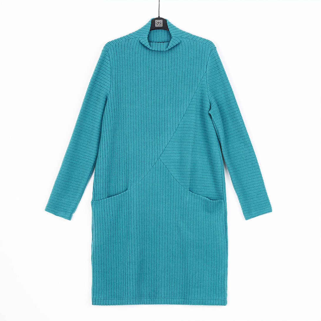 Clara Sunwoo Special Offer - Chunky Ribbed - Tunic Pocket Sweater Dress - Teal - Final Sale!