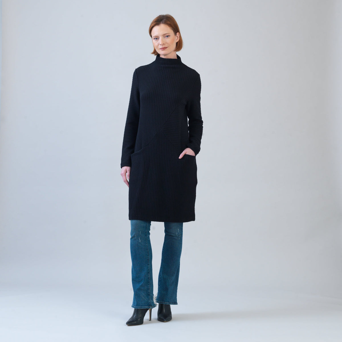 Clara Sunwoo Latest - Chunky Ribbed - Tunic Pocket Sweater Dress - Black - Final Sale!