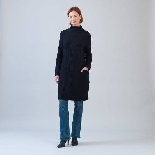 Clara Sunwoo Latest - Chunky Ribbed - Tunic Pocket Sweater Dress - Black - Final Sale!