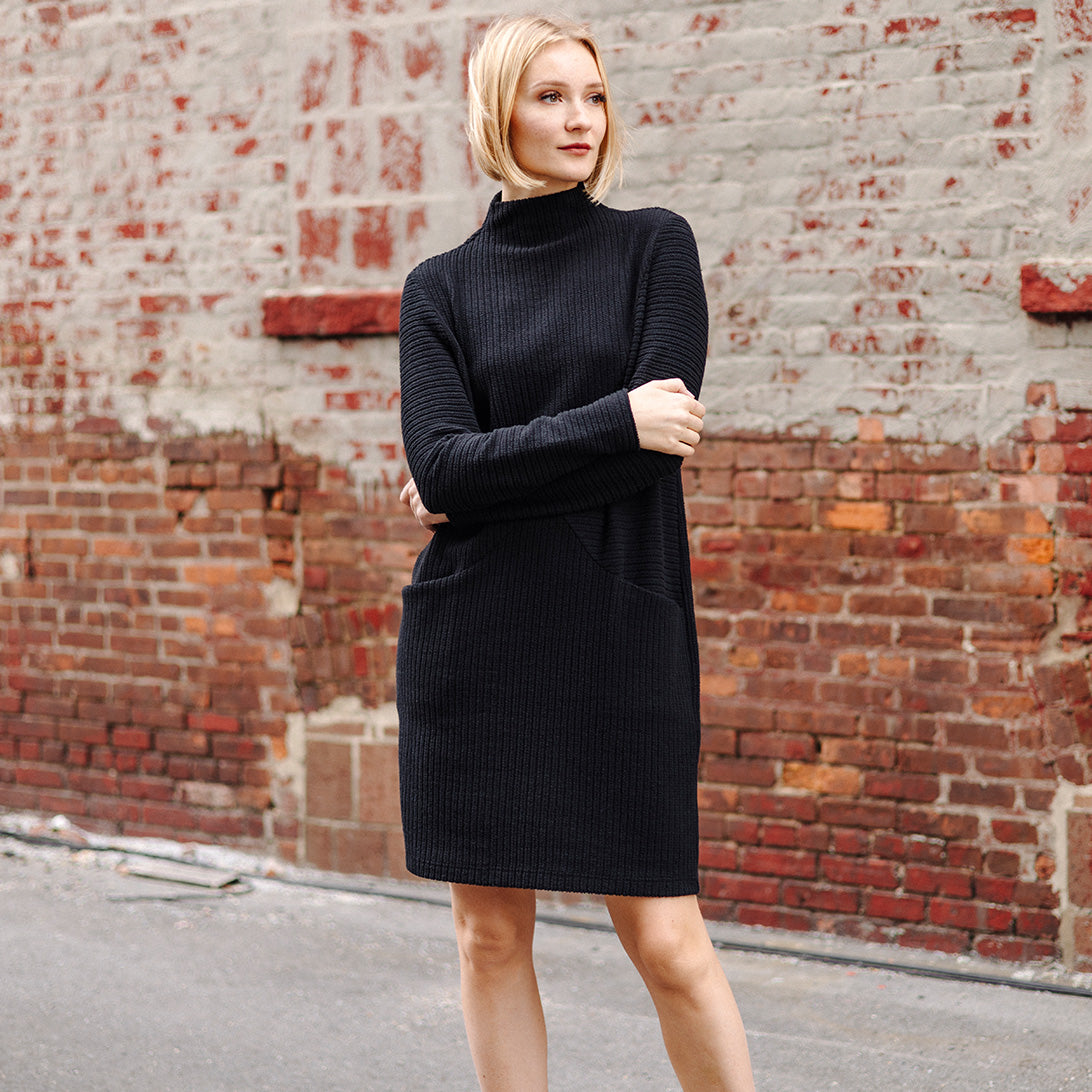 Clara Sunwoo Latest - Chunky Ribbed - Tunic Pocket Sweater Dress - Black - Final Sale!