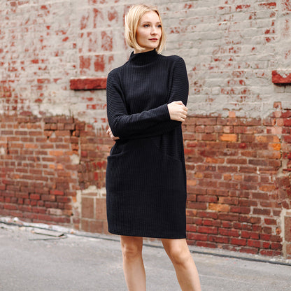 Clara Sunwoo Latest - Chunky Ribbed - Tunic Pocket Sweater Dress - Black - Final Sale!