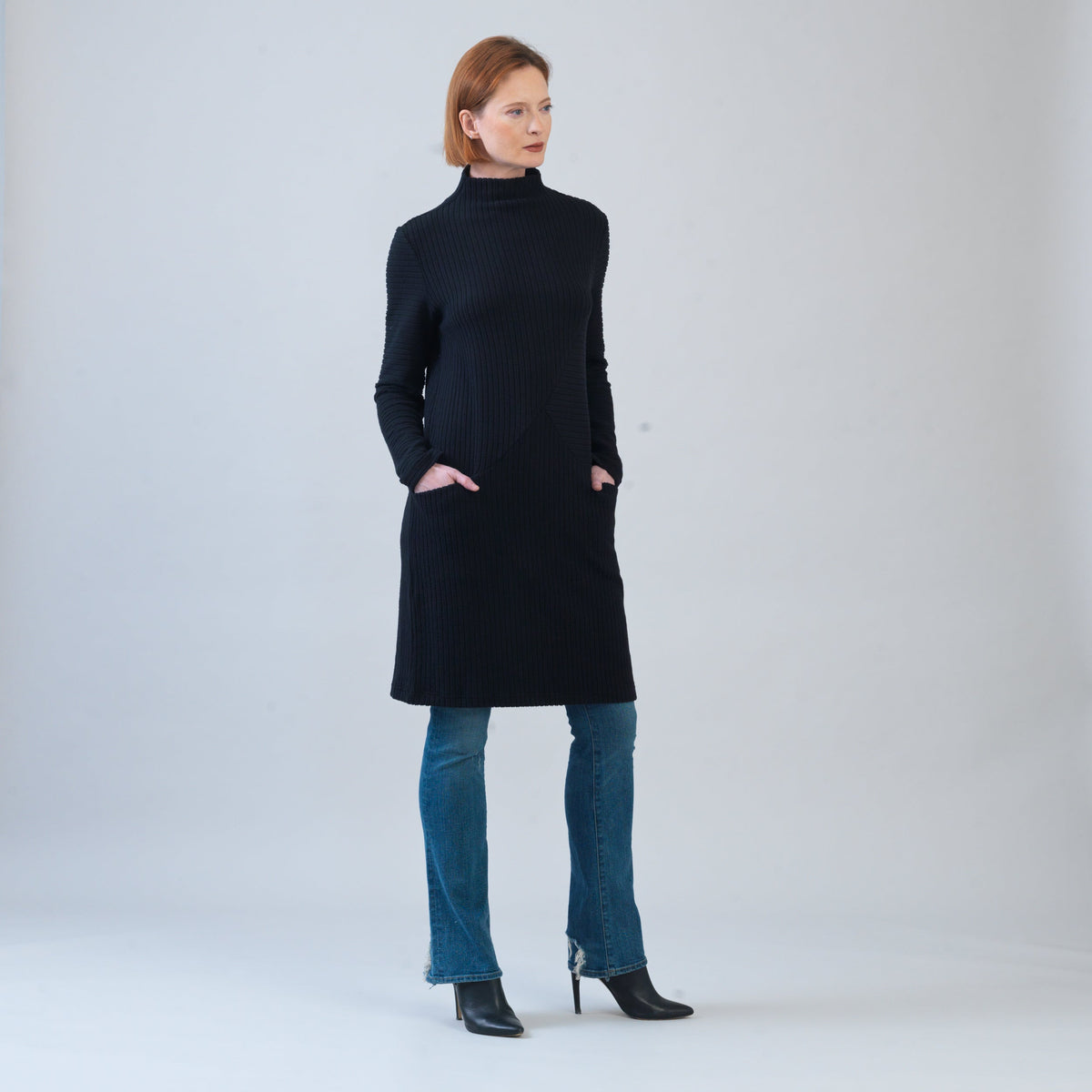 Clara Sunwoo Latest - Chunky Ribbed - Tunic Pocket Sweater Dress - Black - Final Sale!