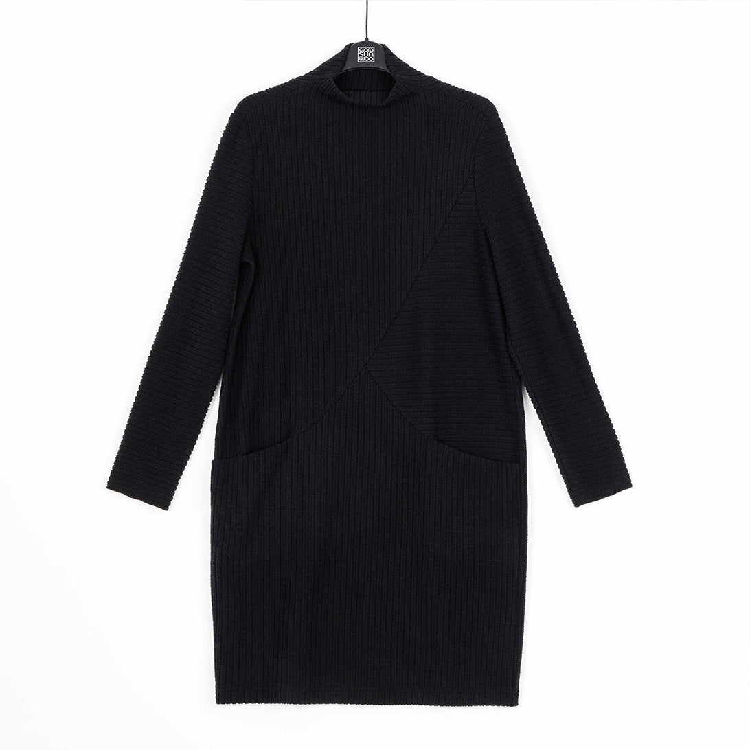 Clara Sunwoo Latest - Chunky Ribbed - Tunic Pocket Sweater Dress - Black - Final Sale!