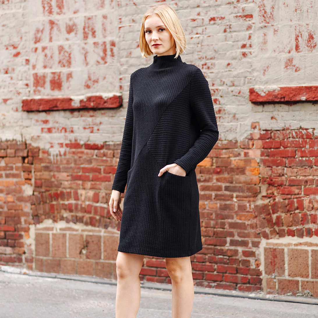 Clara Sunwoo Latest - Chunky Ribbed - Tunic Pocket Sweater Dress - Black - Final Sale!