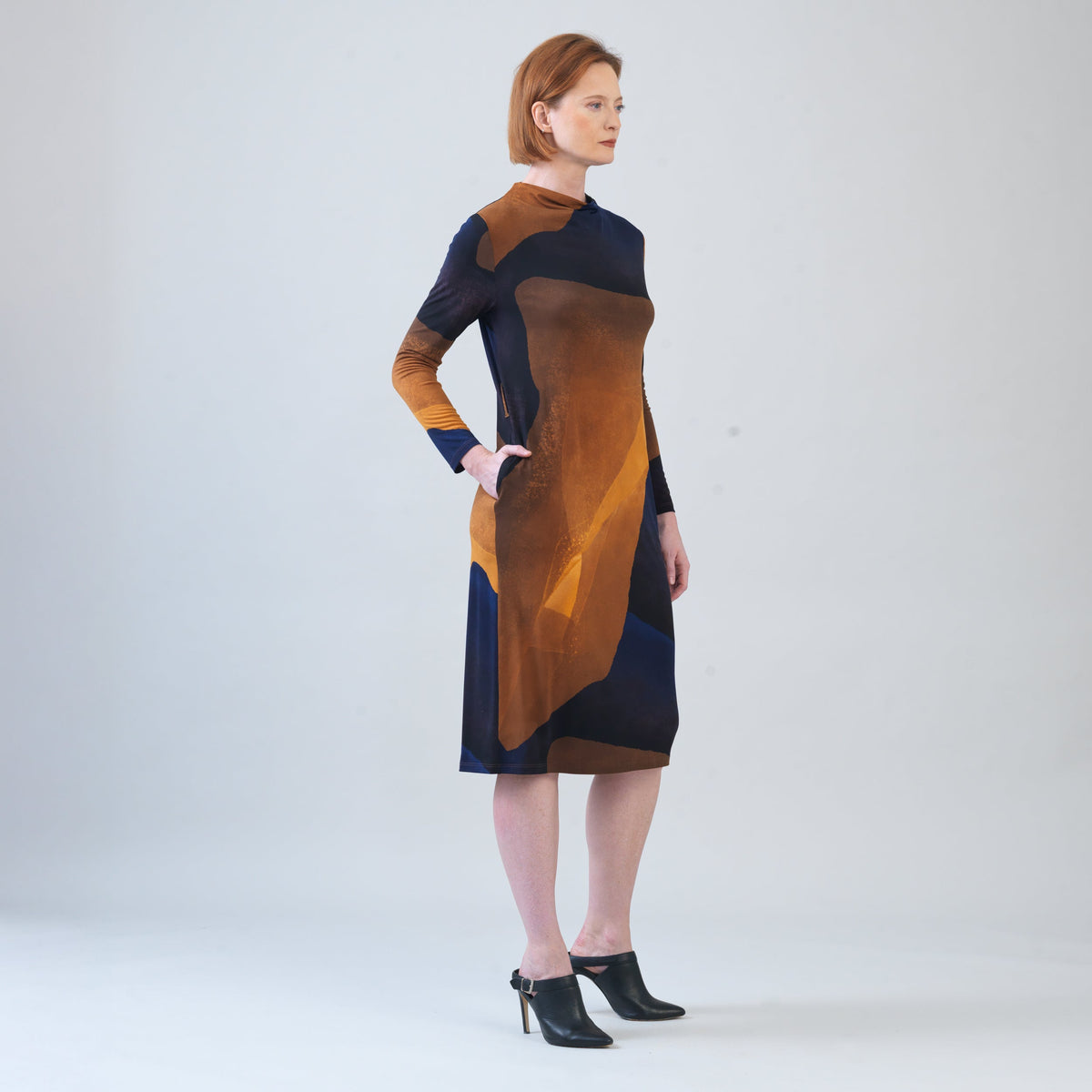 Clara Sunwoo Quality - Tie Waist Pocket Midi Dress - Tan Watercolor - Final Sale!