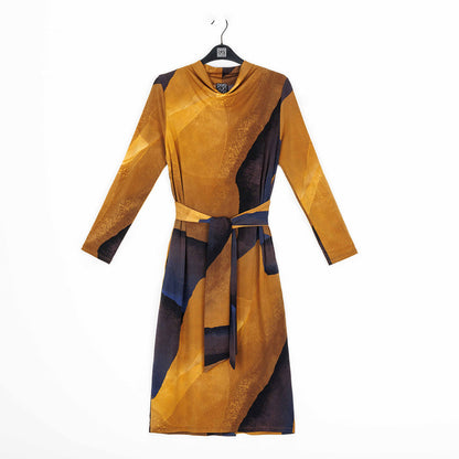 Clara Sunwoo Quality - Tie Waist Pocket Midi Dress - Tan Watercolor - Final Sale!