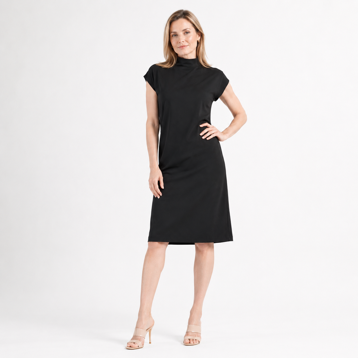 Clara Sunwoo Best Price - Lightweight Ponte - High Neck Cap Sleeve Midi Dress - Black - Final Sale!