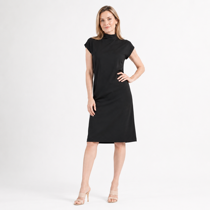 Clara Sunwoo Best Price - Lightweight Ponte - High Neck Cap Sleeve Midi Dress - Black - Final Sale!
