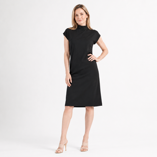 Clara Sunwoo Best Price - Lightweight Ponte - High Neck Cap Sleeve Midi Dress - Black - Final Sale!