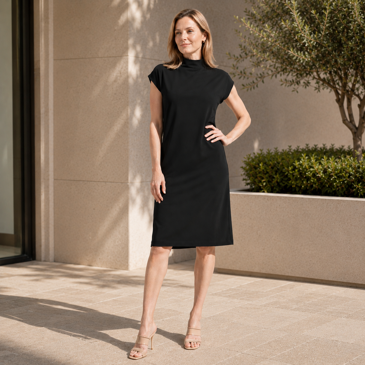 Clara Sunwoo Best Price - Lightweight Ponte - High Neck Cap Sleeve Midi Dress - Black - Final Sale!