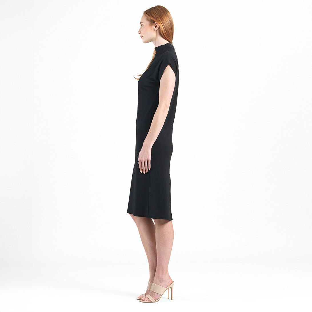 Clara Sunwoo Best Price - Lightweight Ponte - High Neck Cap Sleeve Midi Dress - Black - Final Sale!