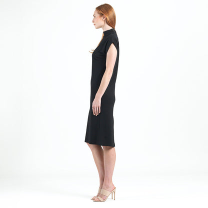 Clara Sunwoo Best Price - Lightweight Ponte - High Neck Cap Sleeve Midi Dress - Black - Final Sale!
