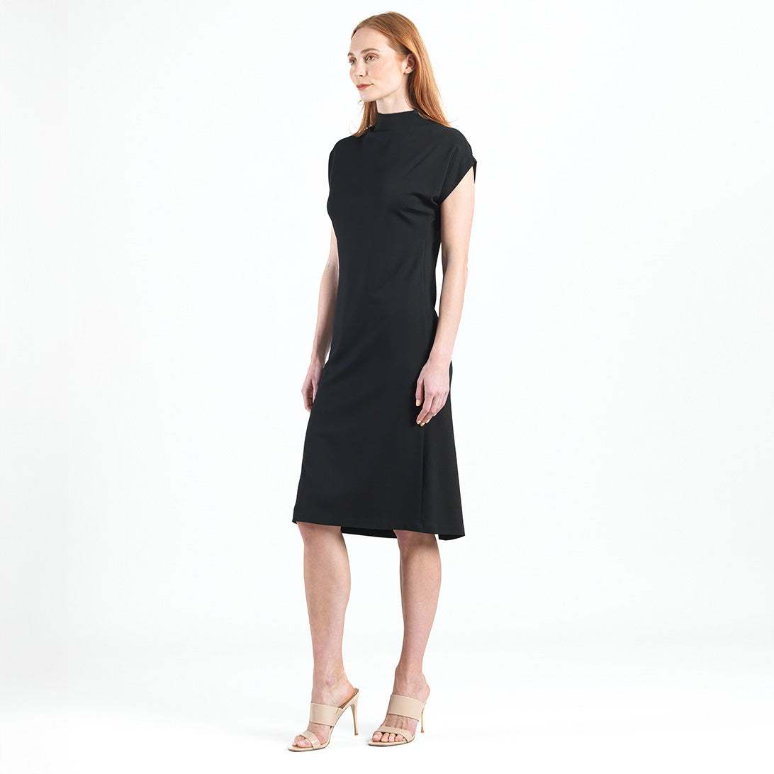 Clara Sunwoo Best Price - Lightweight Ponte - High Neck Cap Sleeve Midi Dress - Black - Final Sale!