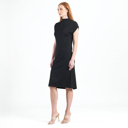 Clara Sunwoo Best Price - Lightweight Ponte - High Neck Cap Sleeve Midi Dress - Black - Final Sale!