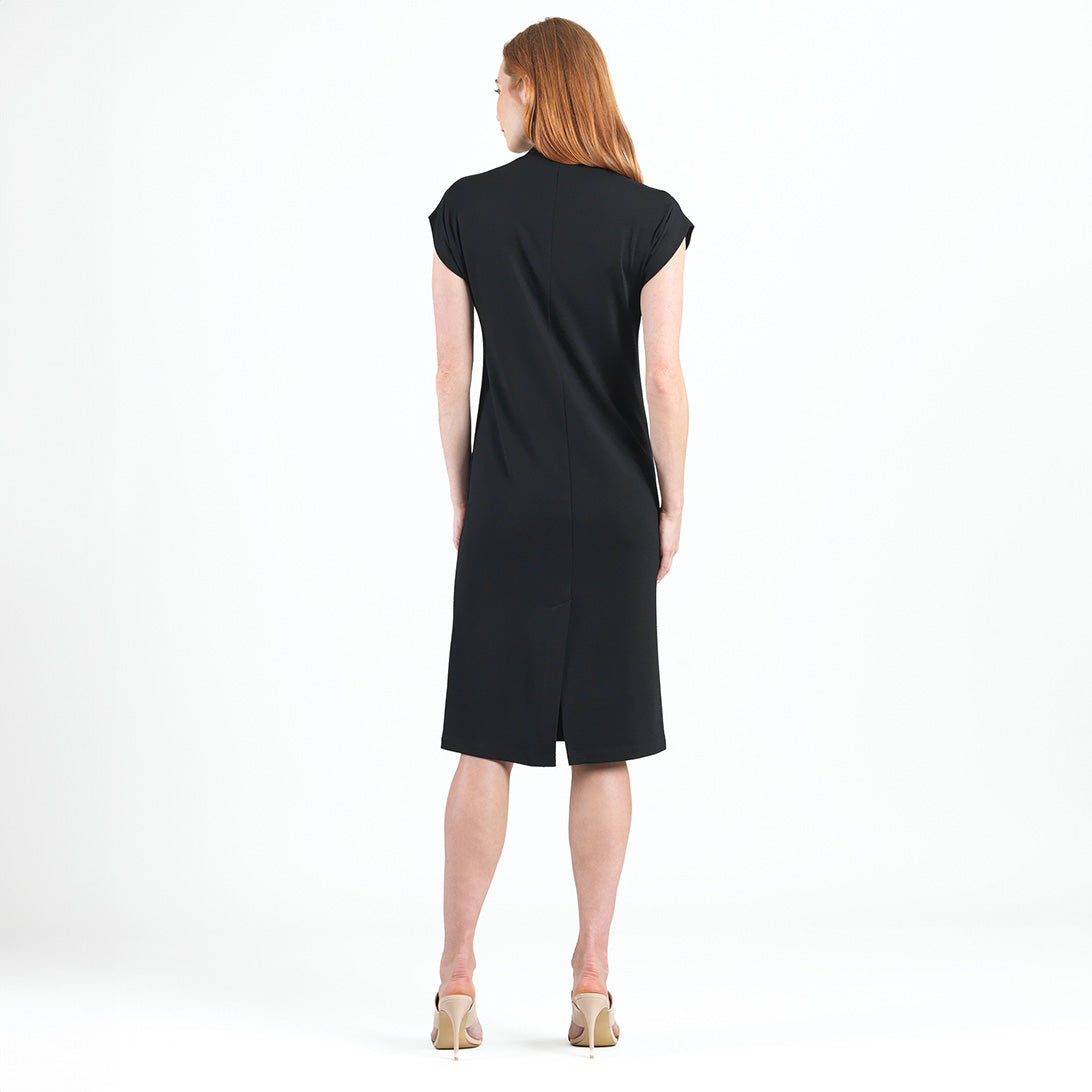 Clara Sunwoo Best Price - Lightweight Ponte - High Neck Cap Sleeve Midi Dress - Black - Final Sale!