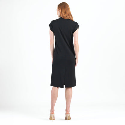 Clara Sunwoo Best Price - Lightweight Ponte - High Neck Cap Sleeve Midi Dress - Black - Final Sale!