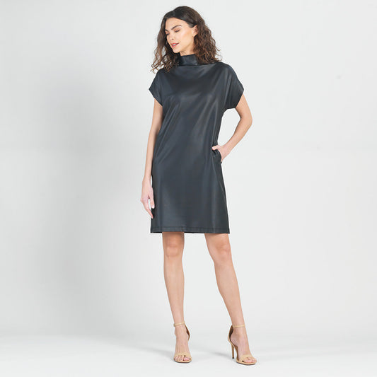 Clara Sunwoo Popular - Liquid Leather™ - High Neck Tunic Pocket Dress - Black - Final Sale!