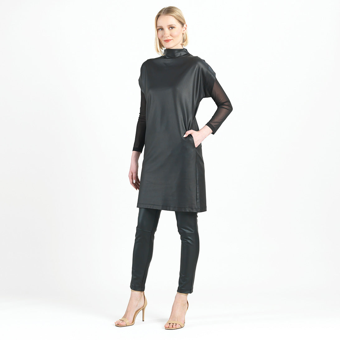 Clara Sunwoo Popular - Liquid Leather™ - High Neck Tunic Pocket Dress - Black - Final Sale!