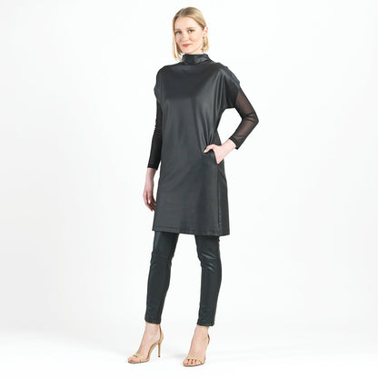 Clara Sunwoo Popular - Liquid Leather™ - High Neck Tunic Pocket Dress - Black - Final Sale!