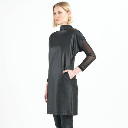 Clara Sunwoo Popular - Liquid Leather™ - High Neck Tunic Pocket Dress - Black - Final Sale!