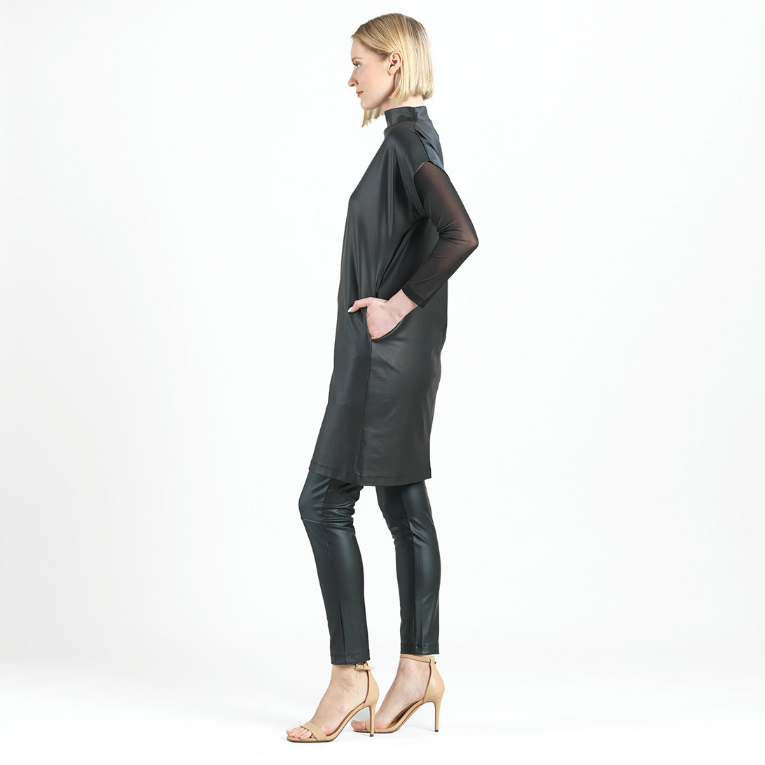 Clara Sunwoo Popular - Liquid Leather™ - High Neck Tunic Pocket Dress - Black - Final Sale!