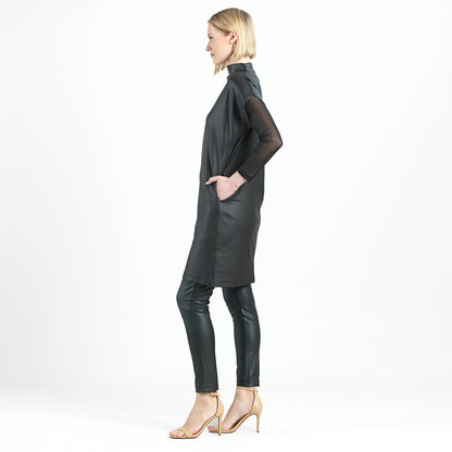 Clara Sunwoo Popular - Liquid Leather™ - High Neck Tunic Pocket Dress - Black - Final Sale!