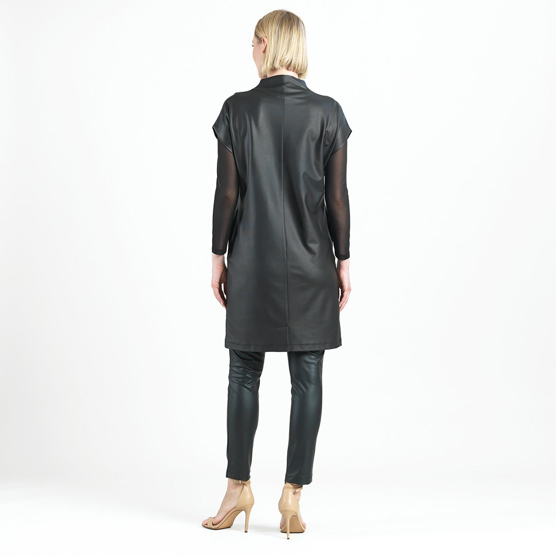 Clara Sunwoo Popular - Liquid Leather™ - High Neck Tunic Pocket Dress - Black - Final Sale!