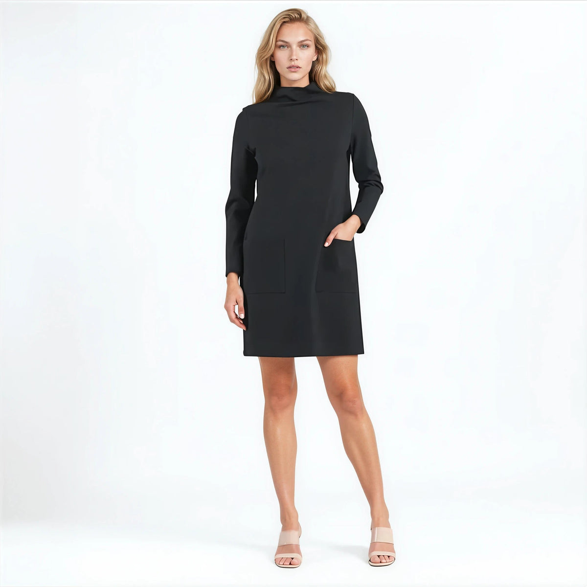 Clara Sunwoo Value - Ponte Knit - Funnel Neck Tunic Sweater Dress - Black - Final Sale!