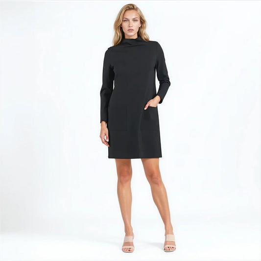 Clara Sunwoo Value - Ponte Knit - Funnel Neck Tunic Sweater Dress - Black - Final Sale!