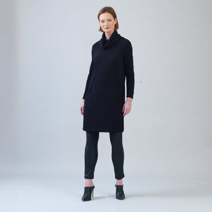 Clara Sunwoo Everyday - Ribbed - Cowl Turtleneck Tunic Sweater Dress - Black - Final Sale!